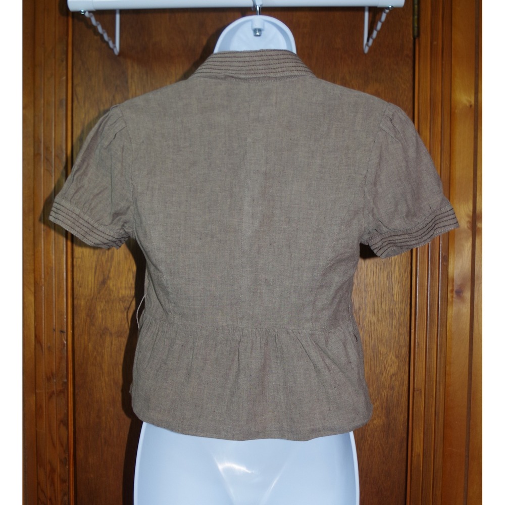 Candies Womens Medium Taupe Brown Linen Blend Short Sleeve Cropped Jacket - Picture 3 of 5